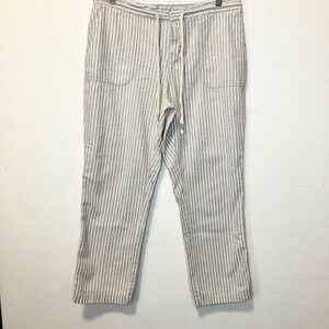 Natural Reflections White Khaki Striped Linen Cotton Pants Coastal Lagenlook L